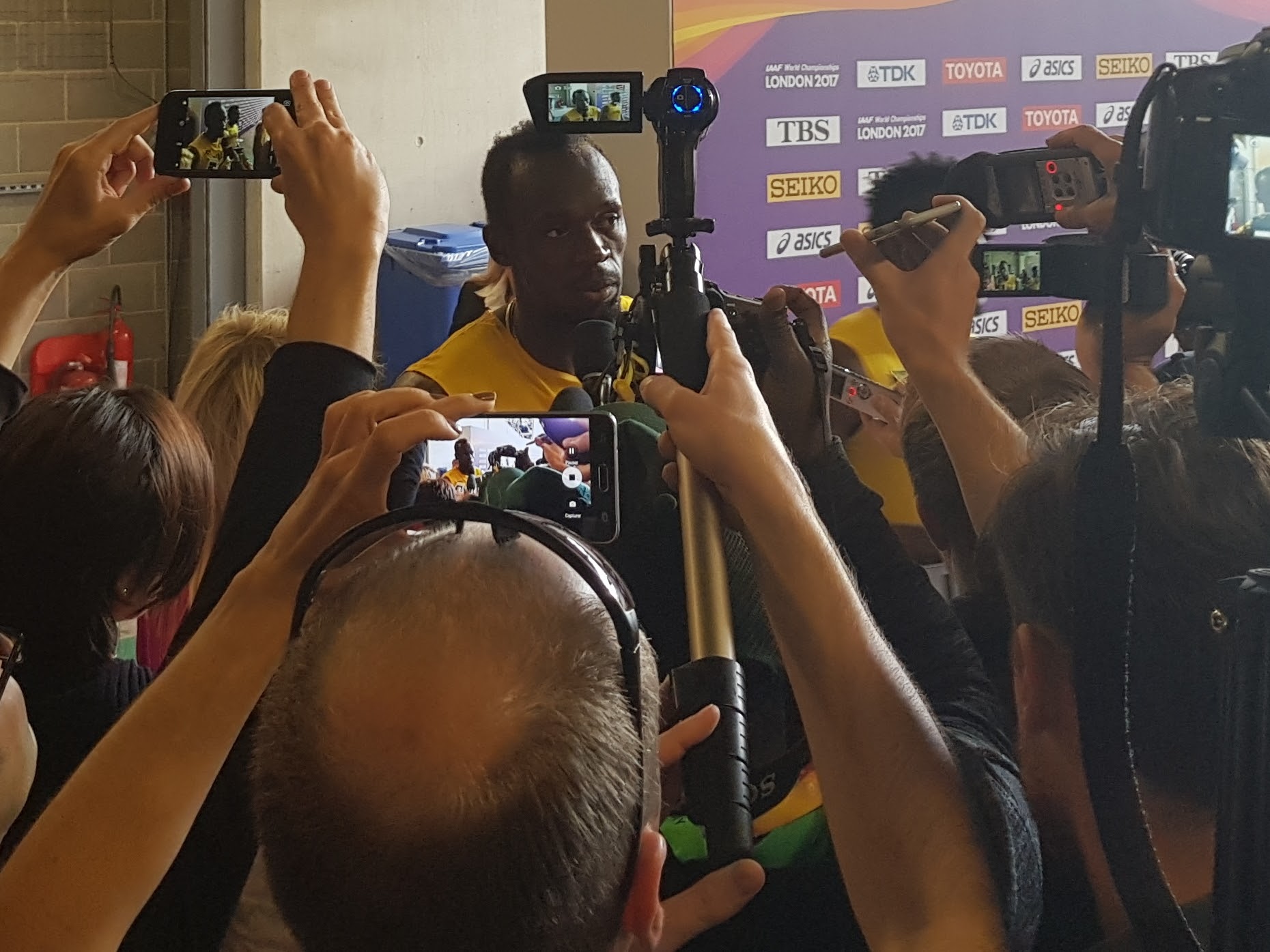 Behind the scenes with Usain Bolt after his final race at the 2017 World Athletics Championships — a moment I was privileged to cover for ESPN.